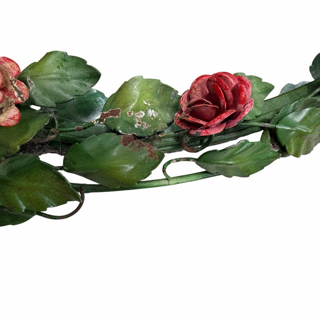 Hollywood Regency Vintage Tole Floral and Leaf Design Mirror For Sale - Image 3 of 11