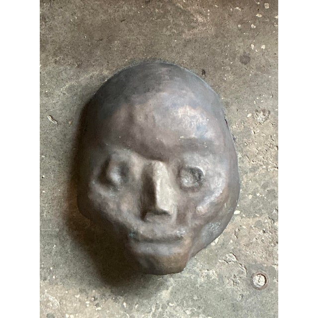 Mid-Century Modern Vintage Hammered Z Bronze Death Mask Wall Sculpture For Sale - Image 3 of 12