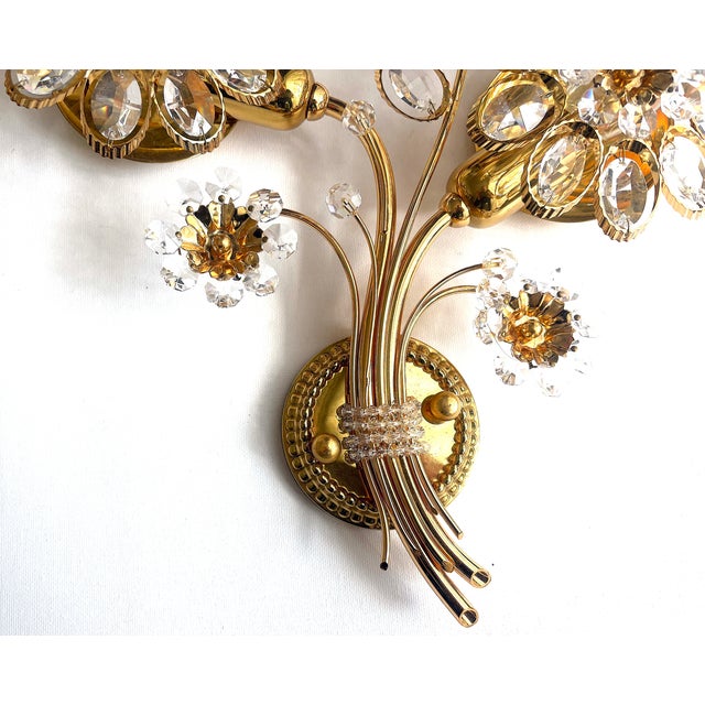 Mid-Century Modern Vintage Brass Lead Crystal Wall Lamps from Palwa, 1960s, Set of 2 For Sale - Image 3 of 12