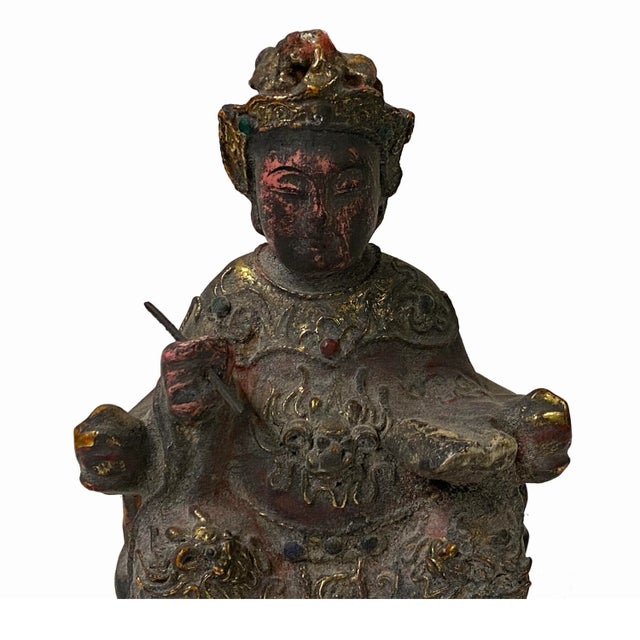 1990s Vintage Chinese Wooden Carved Home Guardian Deity Figure For Sale - Image 5 of 7