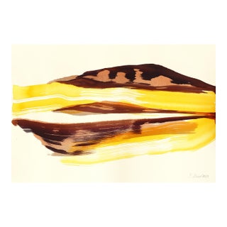 Golden Hour Landscape 3 - Original Warm Abstract Landscape Ink Painting on Linen Paper by Bettina Mauel For Sale