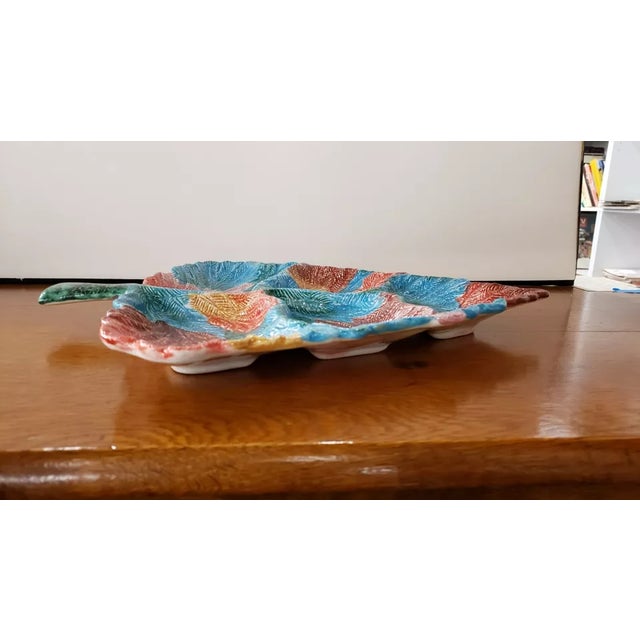 1970s Circa 1970 Italian Modigliani Ceramic Divided Leaf Dish For Sale - Image 5 of 7