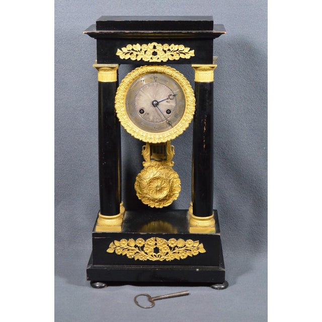 Late 19th Century French Napoleon III Ebonized Wood Portico Mantel Clock, Circa 1860 For Sale - Image 5 of 13
