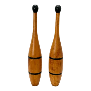 Nice Large Size Original Pair of Antique American Maple Wood Athletic Juggling Pins - 22.5 Inches Tall