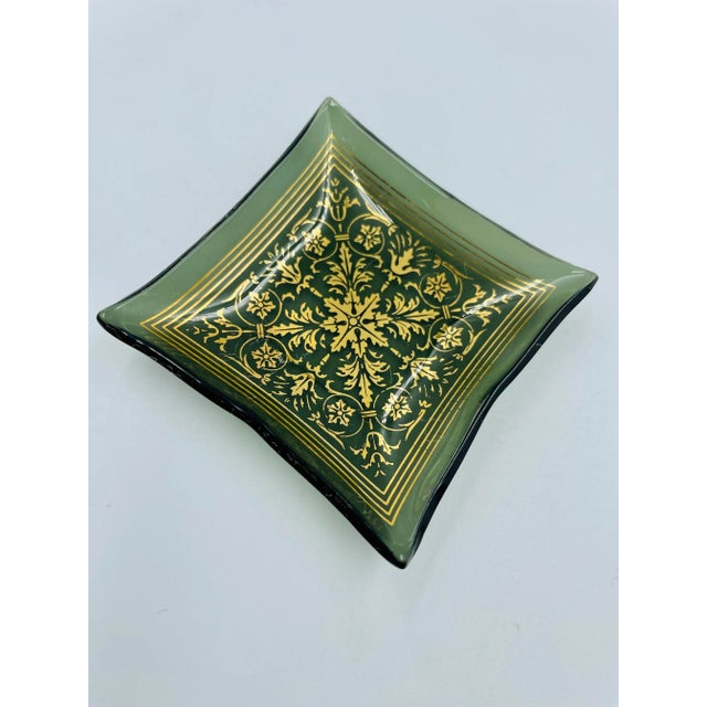 Mid 20th Century Vintage “Card Mates” Smoke Glass & Gold Leaf Petite Trays in Original Box- Set of 4 For Sale - Image 5 of 12