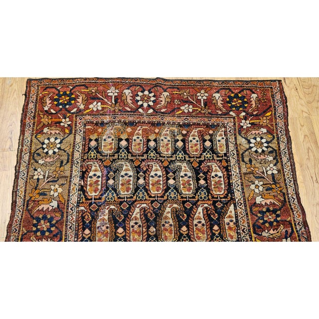 Textile Antique Persian Kurdish Rug, Hand-Knotted Wool, All-Over Paisley Pattern, Navy & Brick-Red, 4x7 For Sale - Image 7 of 14