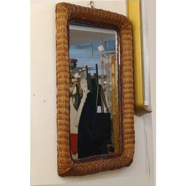Wood Italian Woven Rattan Rectangular Wall Mirror, 1960s For Sale - Image 7 of 8