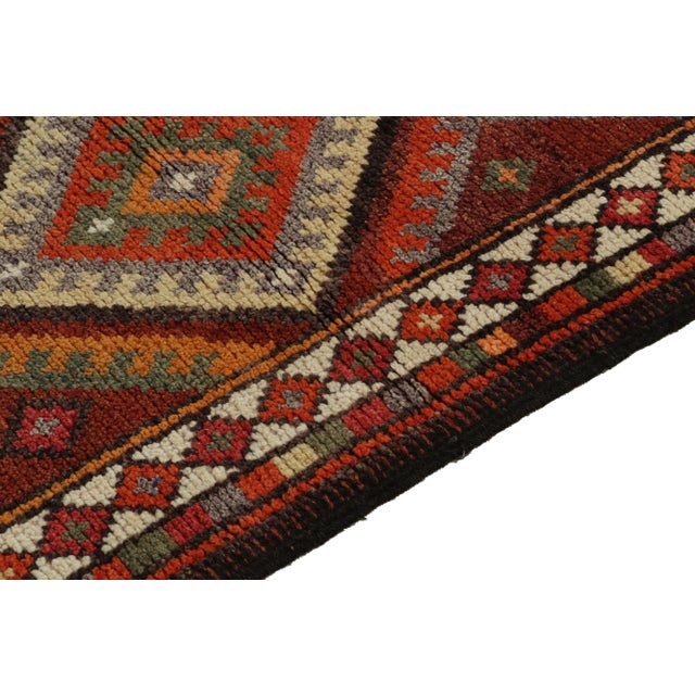 1950s 1950s Vintage Tribal Runner in Red, Orange, Multihued Geometric Patterns, Diamonds For Sale - Image 5 of 7