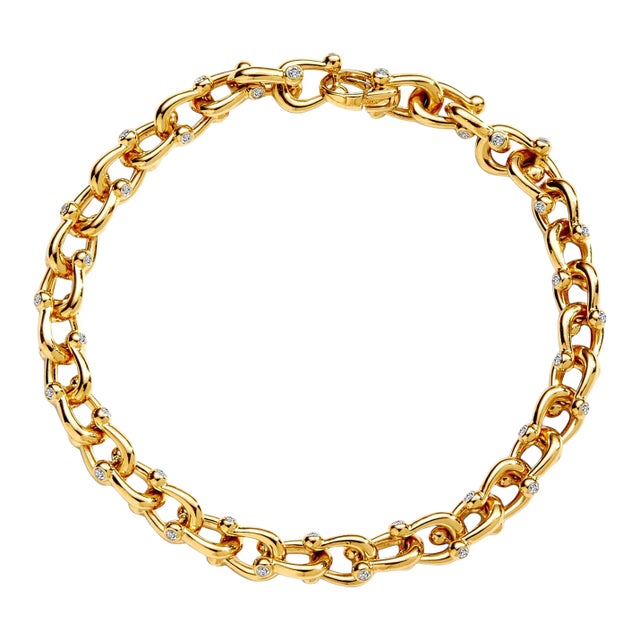 Syna Yellow Gold Horse Shoe Bracelet with Diamonds For Sale