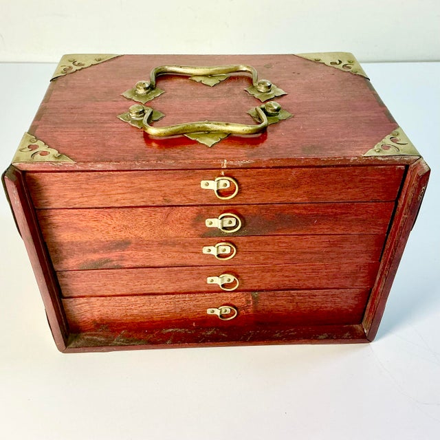 Antique Chinese Boho Chic Chinoiserie Mahjong Game Set, Rosewood & Brass Box. For Sale - Image 10 of 15
