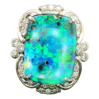 8.63 Carat Australian Boulder Opal Diamond Platinum Ring, Size 7 For Sale