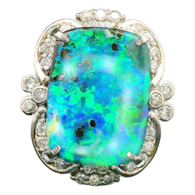 8.63 Carat Australian Boulder Opal Diamond Platinum Ring, Size 7 For Sale