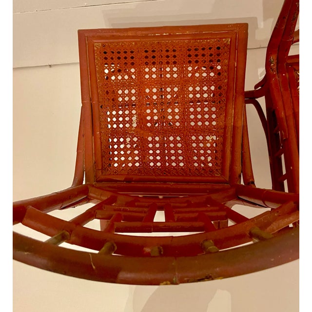 1960s Red Vintage Faux Bamboo Dining Chairs - Set of 4 For Sale In Los Angeles - Image 6 of 6