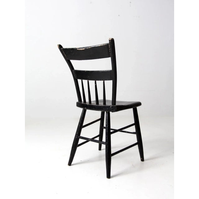 Wood Antique Primitive Black Plank Seat Chair For Sale - Image 7 of 9