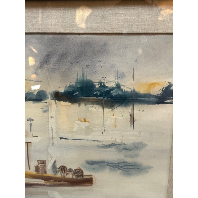 Paint Sanford Brooks Mid Century Harbor Scene Watercolor Painting, Signed For Sale - Image 7 of 12
