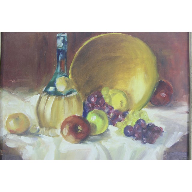 Mid 20th Century Vintage Oil Painting Still Life With Fruit and Wine Carafe Colorful Colourful, Signed Original Art, Framed Mid Century Modern, Boho For Sale - Image 5 of 10