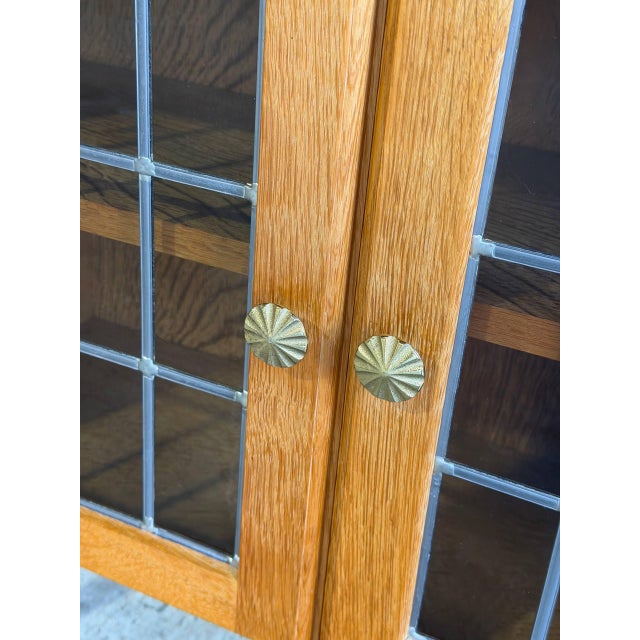 Oak Display Cabinet With Leaded Glass Doors Interior Shelf Mid-Century Modern Denmark 1960s For Sale In Los Angeles - Image 6 of 10