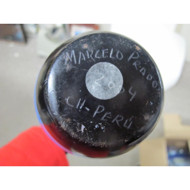 Marcelo Prado Chulucanas Peru Pottery Graphic Modernist Bowling Pin Vase For Sale - Image 9 of 9