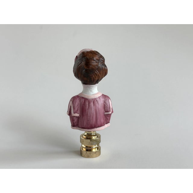 2020s Victorian Porcelain Lady Lamp Finial on Brass Hardware For Sale - Image 5 of 5