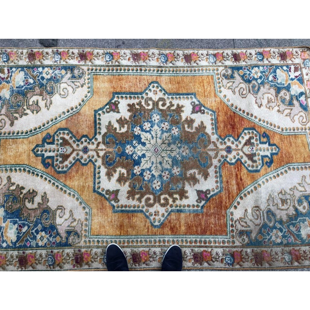 1960s 1960s Vintage Turkish Floral Rug - 4′6″ × 7′1″ For Sale - Image 5 of 11