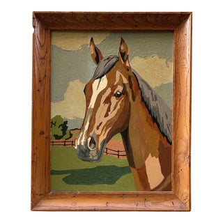 Vintage Framed Equestrian Horse Portrait Oil Painting For Sale