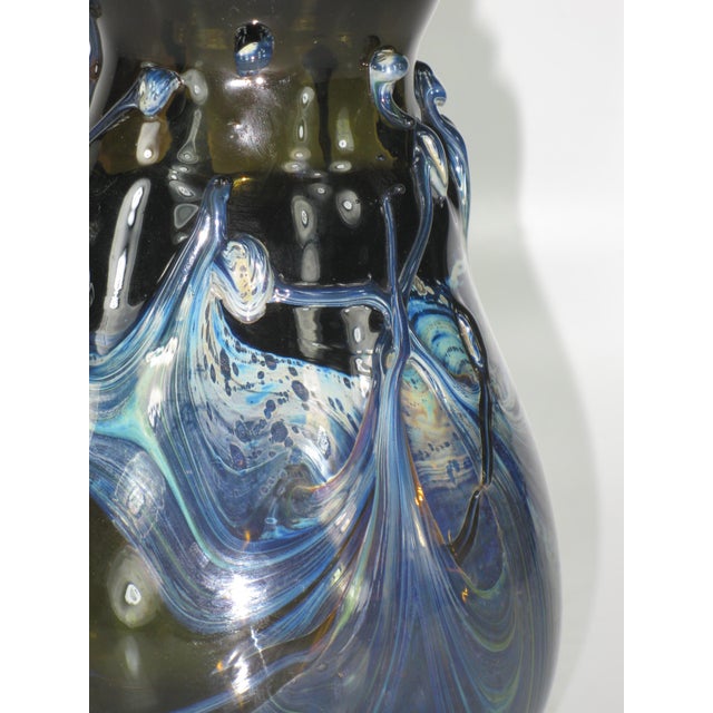 1940s Art Glass Vase Blue Hand Made & Mouth Blown Art Nouveau Style For Sale - Image 6 of 16