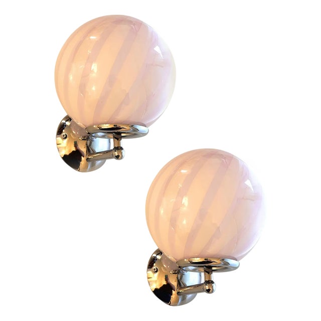 Pink Swirl Rods Murano Glass Wall Sconces by Simoeng, Set of 2 For Sale