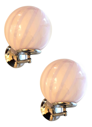 Pink Swirl Rods Murano Glass Wall Sconces by Simoeng, Set of 2