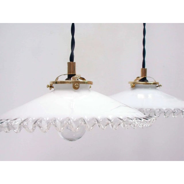 Mid-Century French Opaline Glass Pendant Lamps, 1950s, Set of 2 For Sale - Image 5 of 8