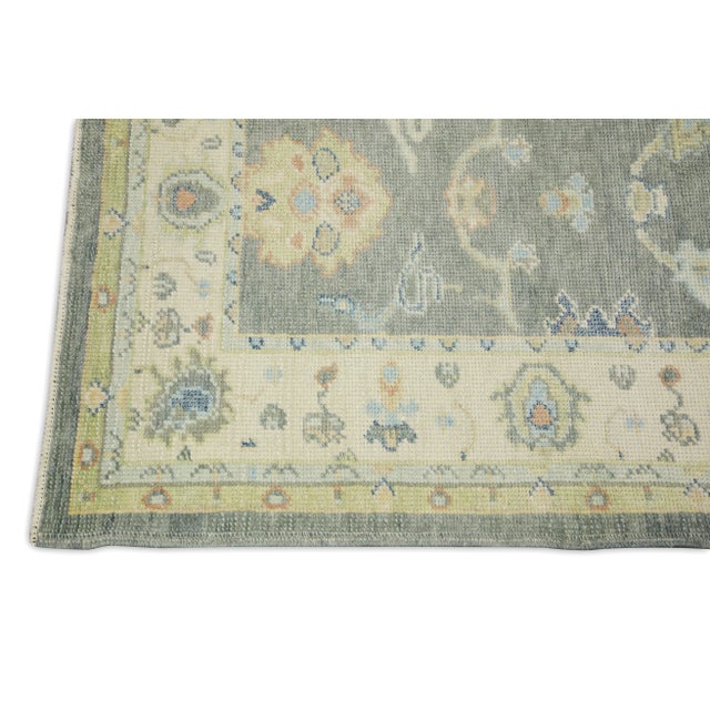 Modern Early 21st Century Gray Multicolor Floral Design Handwoven Wool Turkish Oushak Rug 3'1" X 10'7" For Sale - Image 3 of 7