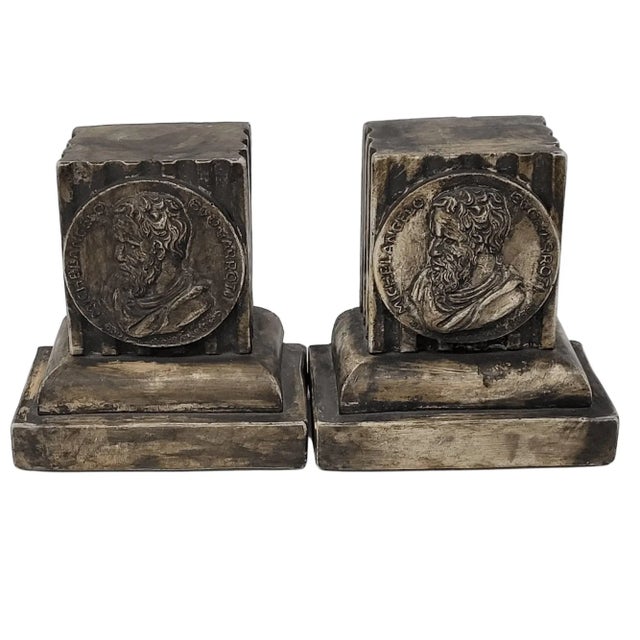Gray Vintage Neoclassical Greek Roman Michelangelo Architectural Column Bookends - a Pair For Sale - Image 8 of 8