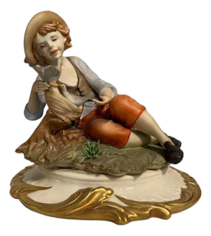 Ceramic Figurine of Boy with Birds from Capodimonte, 20th Century