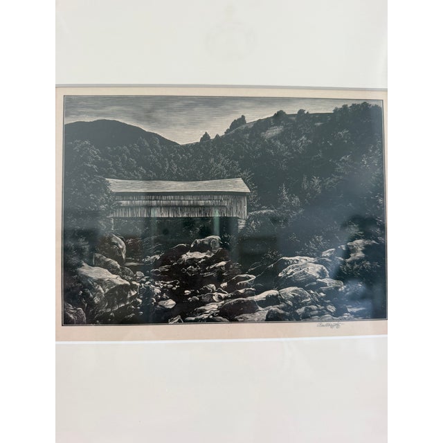 An evocative original wood engraving by celebrated American printmaker Asa Cheffetz (1896–1965), depicting a covered...