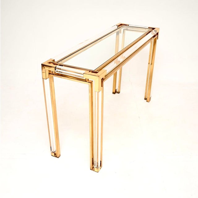 Mid-Century Modern Vintage Italian Acrylic and Brass Console Table, 1970 For Sale - Image 3 of 11