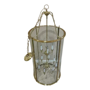 Large Georgian Style Brass & Glass 2-Tier 12-Light Entryway Hall Lantern
