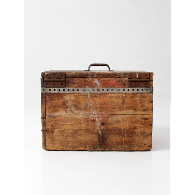 Antique Primitive Industrial Wood Storage Box For Sale - Image 11 of 16