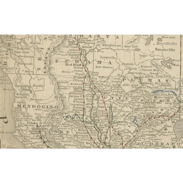 California Map of The Golden States Railroads and Cities and Counties, 1888 For Sale - Image 3 of 10