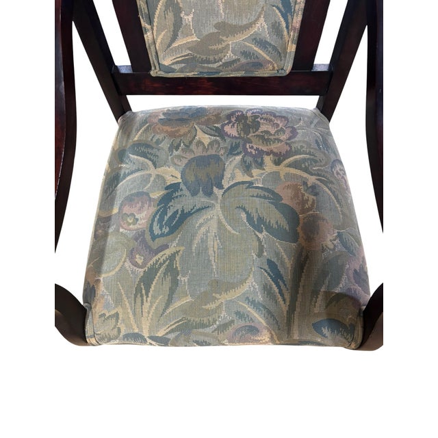 Wood Traditional Mahogany Accent Armchair With William Morris Style Upholstery For Sale - Image 7 of 12