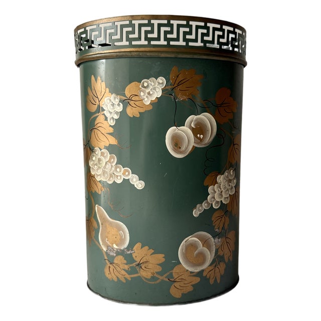 Mid Century Plymouth Toleware Trashcan For Sale