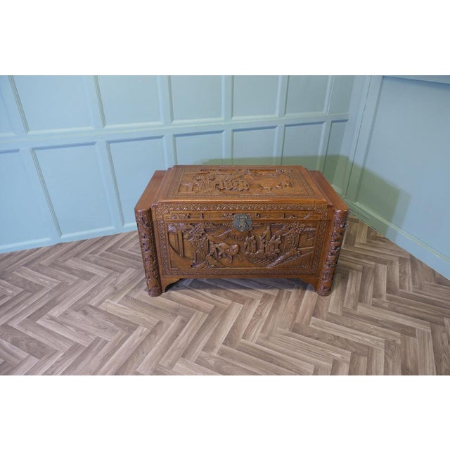 Art Deco Carved Camphor Wood Chest, 1920s For Sale - Image 3 of 10