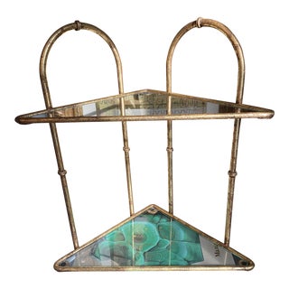 1960s Hollywood Regency Faux Bamboo Gold Gilt Metal Corner Shelf For Sale
