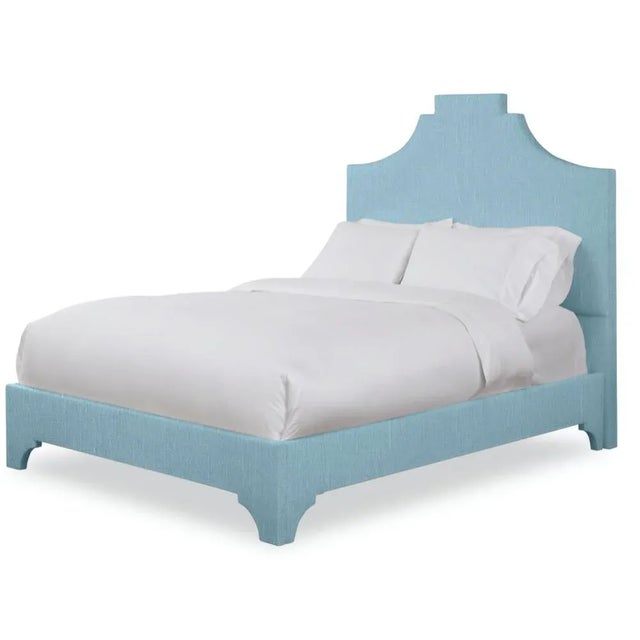 Modern Nadine California King Bedframe, Mosaic Blue Linen For Sale - Image 3 of 4