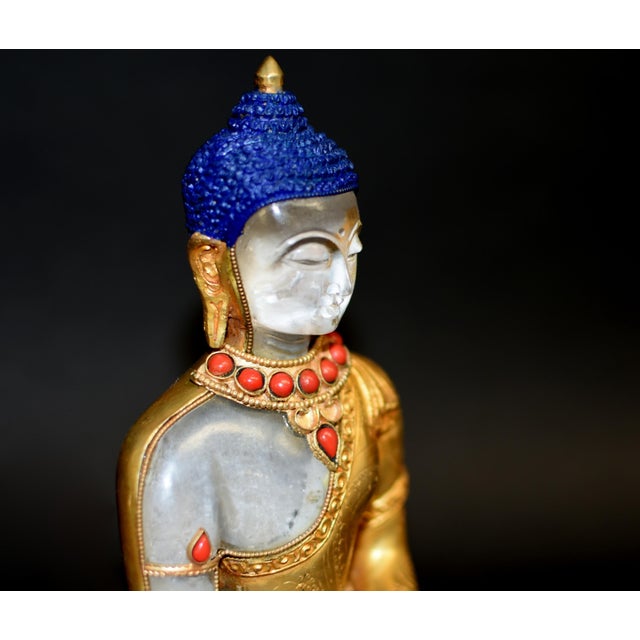 Late 20th Century Natural Rock Crystal Gilt Bronze Buddha Nepal Authenticity Seal For Sale - Image 14 of 18