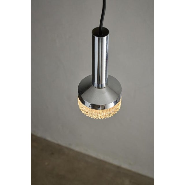 Gold Chrome Tube Pendant Light with Textured Glass Lens, 1970s For Sale - Image 8 of 10