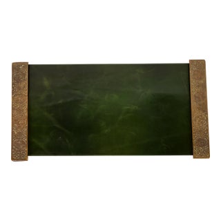 Tiffany Studios New York Zodiac Bronze Blotter Ends With Leather Desk Blotter For Sale