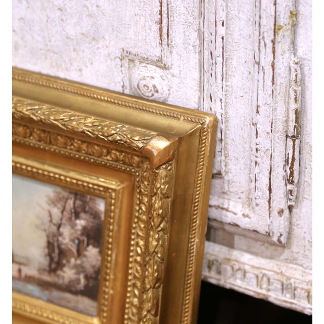 Pair of 19th Century French Barbizon Pendants Landscape Paintings in Gilt Frames For Sale - Image 10 of 14