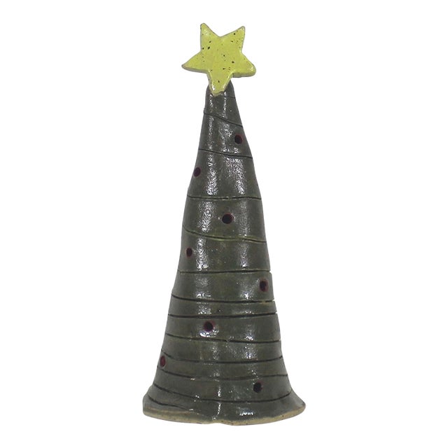 Vintage Studio Pottery Christmas Tree Tea Light Candleholder For Sale