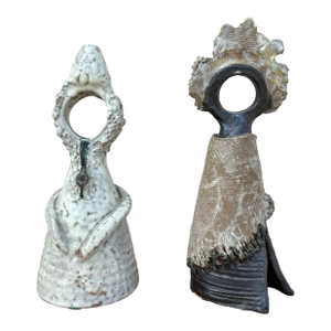 Terracota Glazed Anthropomorphic Sculpture Male and Female Pair Signed by Artist
