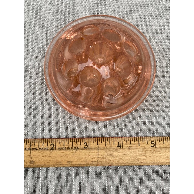 Early 20th Century Pink Footed Depression Glass Flower Pin Frog For Sale - Image 10 of 12
