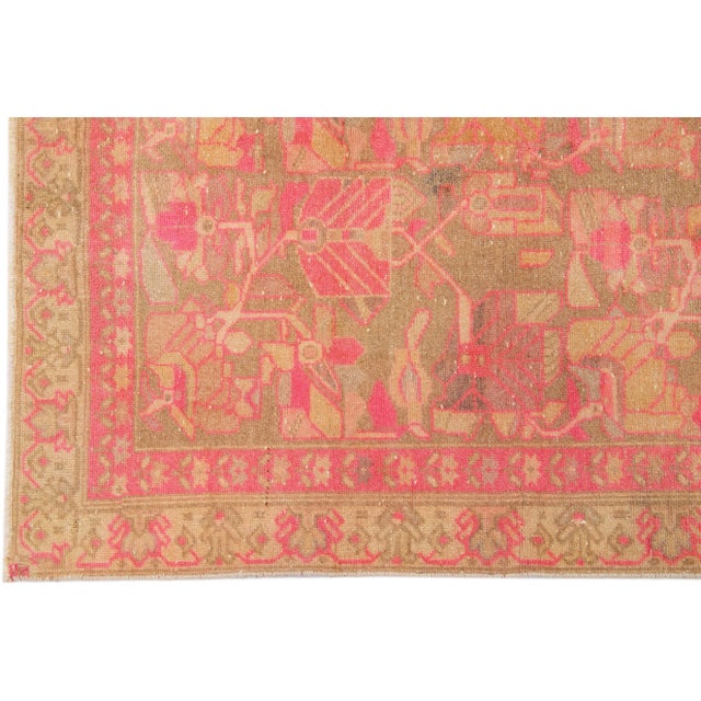 1940s Handmade Vintage Persian Malayer Allover Wool Rug With Brown & Pink Field For Sale - Image 4 of 7